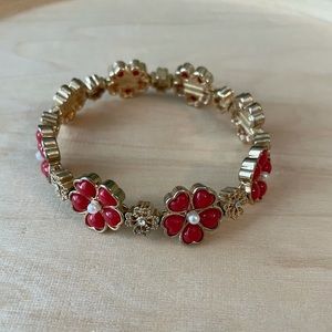 Charming Charlie Red Floral Bracelet